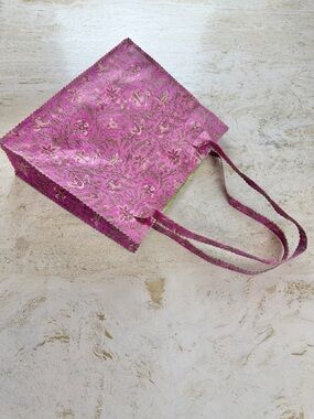 Sarah Shaw Los Angeles Pink Brocade Tote Y2K Style Floral Metallic Shoulder Bag